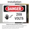 Signmission 208 Volts Danger Sign, Vinyl Decal, 10in W x 7in L, 2PK OS-2PACK-DS-D-710-L-1007 - alternate 5